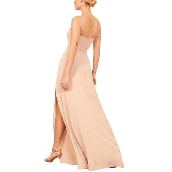 NEW REFORMATION Pale Pink Side Slit Ingrid Maxi Dress Size 4 - Picture 3 of 10